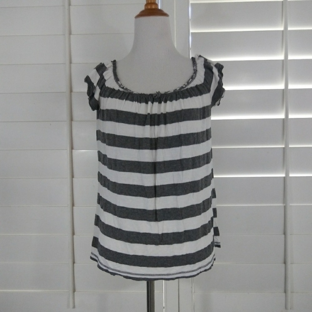 Juicy Couture gray & white striped cap sleeve top